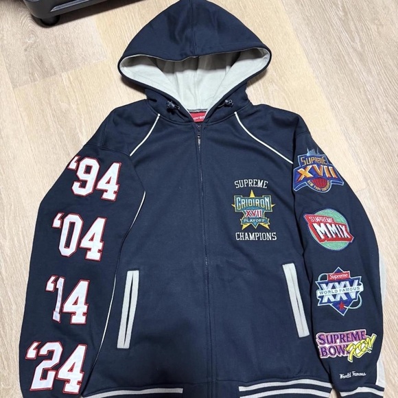 Supreme Navy Hoodie with Sports Patches